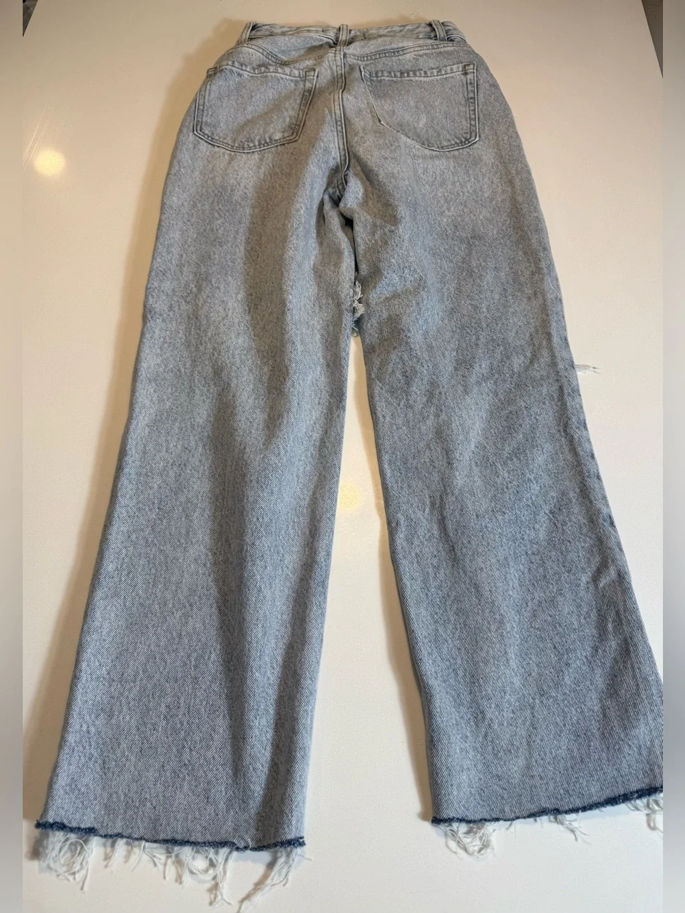 PacSun 90’s Boyfriend Distressed High Rise WideLeg Jeans Light Wash RawHem Sz26